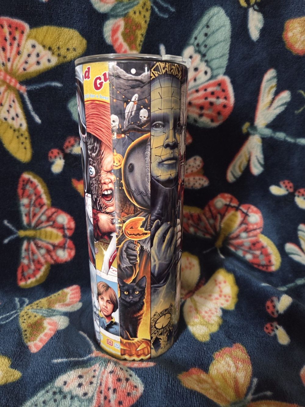 Horror Collage Tumbler with Colorful Graphics
